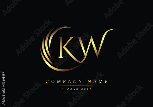 alphabet letters KW monogram logo, gold color elegant classical photo