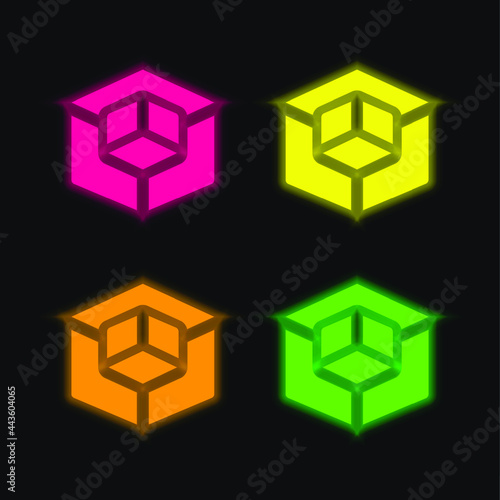 3d Modeling four color glowing neon vector icon