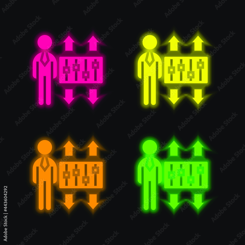 Adaptation four color glowing neon vector icon