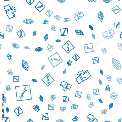 Set line Scar with suture, Abdominal bloating and Reddish eye on seamless pattern. Vector