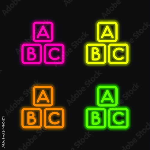 ABC Squares four color glowing neon vector icon