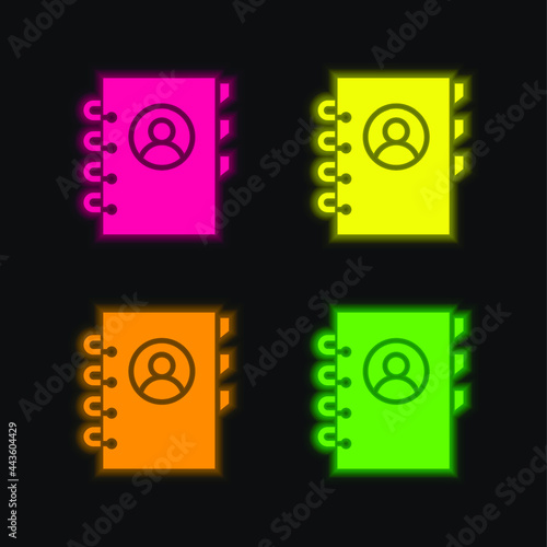 Addressbook four color glowing neon vector icon