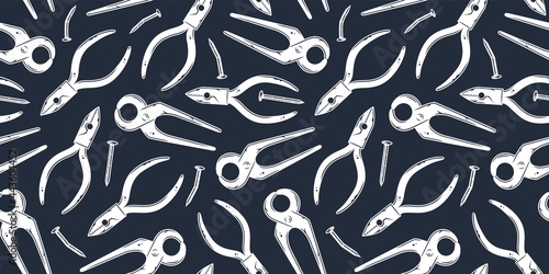 Plier tool. Tongs or pincer for equipment carpentry and repair wood workshop. Seamless pattern