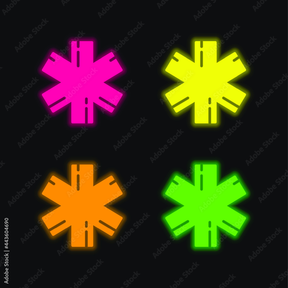 Obraz premium Ambulance four color glowing neon vector icon