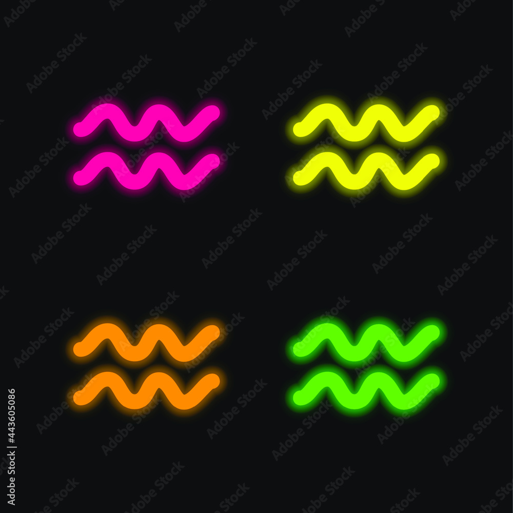 Aquarius Zodiac Sign Symbol four color glowing neon vector icon Aquarius Zodiac Sign Symbol four color glowing neon vector icon