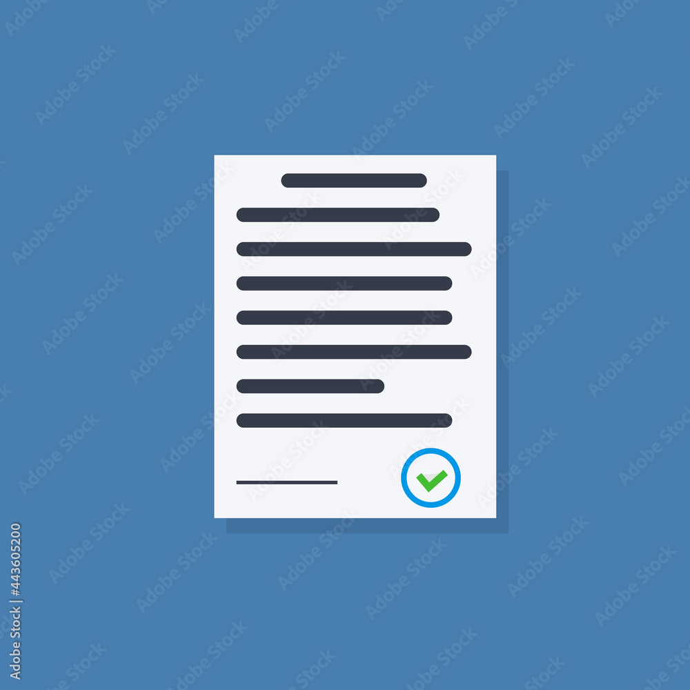 Contract document icon in style flat on blue fon Contract document icon in style flat on blue fon