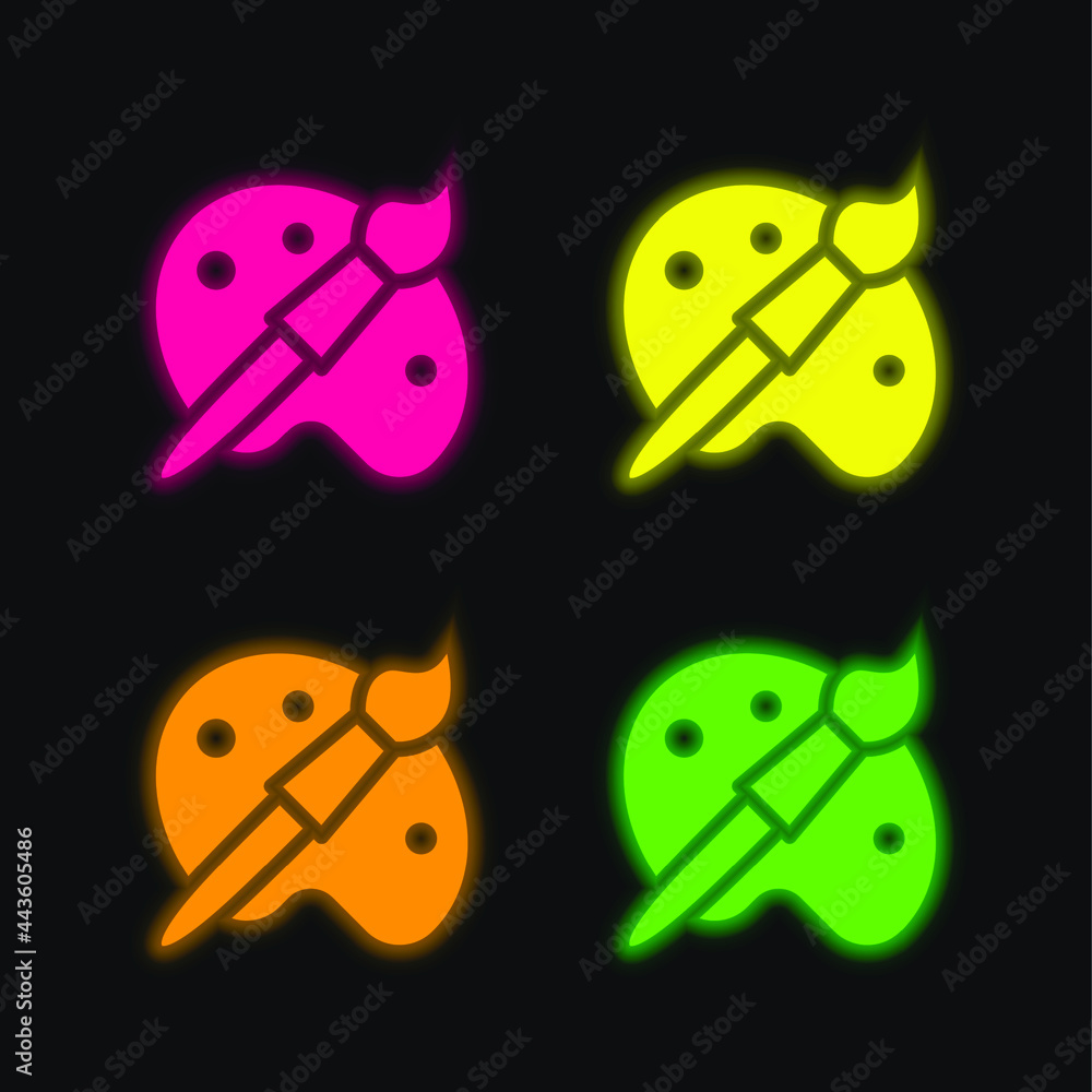 Naklejka premium Artist Tools four color glowing neon vector icon