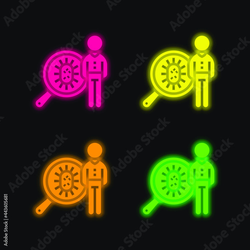 Bacteria four color glowing neon vector icon