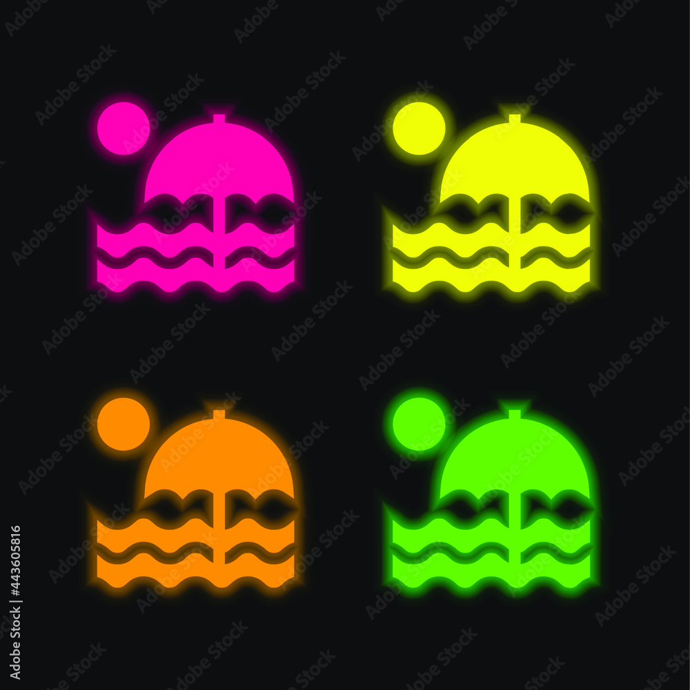Beach four color glowing neon vector icon