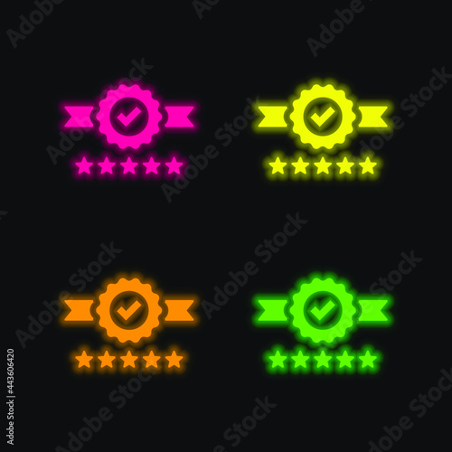 Badge four color glowing neon vector icon