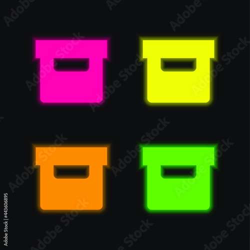 Archive four color glowing neon vector icon