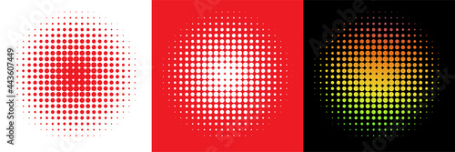 Set of 3 Circles in Retro Halftone Style. Halftone Dot Pattern. Vector Illustration. Colorful.