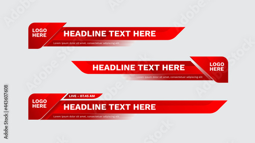 lower third template red color. Set of TV banners and bars for news and sport channels, streaming and broadcasting. Collection of lower third for video editing on transparent background.
