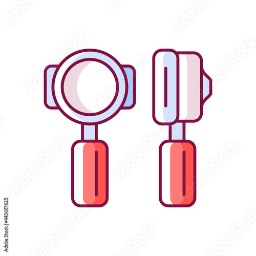Portafilter RGB color icon. Professional tool for cafe. Commercial utensil for espresso preparation in coffee shop. Isolated vector illustration. Barista accessories simple filled line drawing