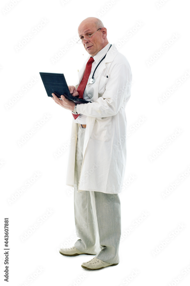 Doctor man with laptop Isolated on white background. Doctor man with laptop Isolated on white background.