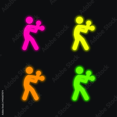 Boxing Silhouette four color glowing neon vector icon