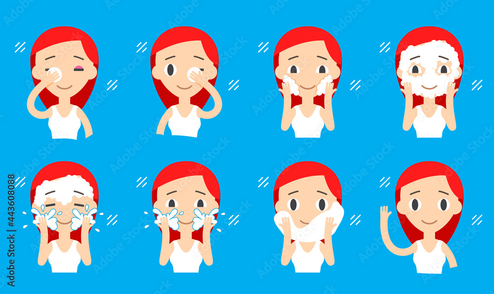 Face Cleaning And Care. Step-by-Step Actions Set. Face Cleaning And Care. Step-by-Step Actions Set.