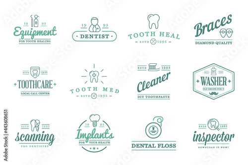 Set of Vector Dental Signs. Template Illustration. Stomatology Graphic Oral Elements.