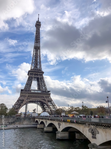 Eiffel Tower at blue cloudy sky, Paris, France