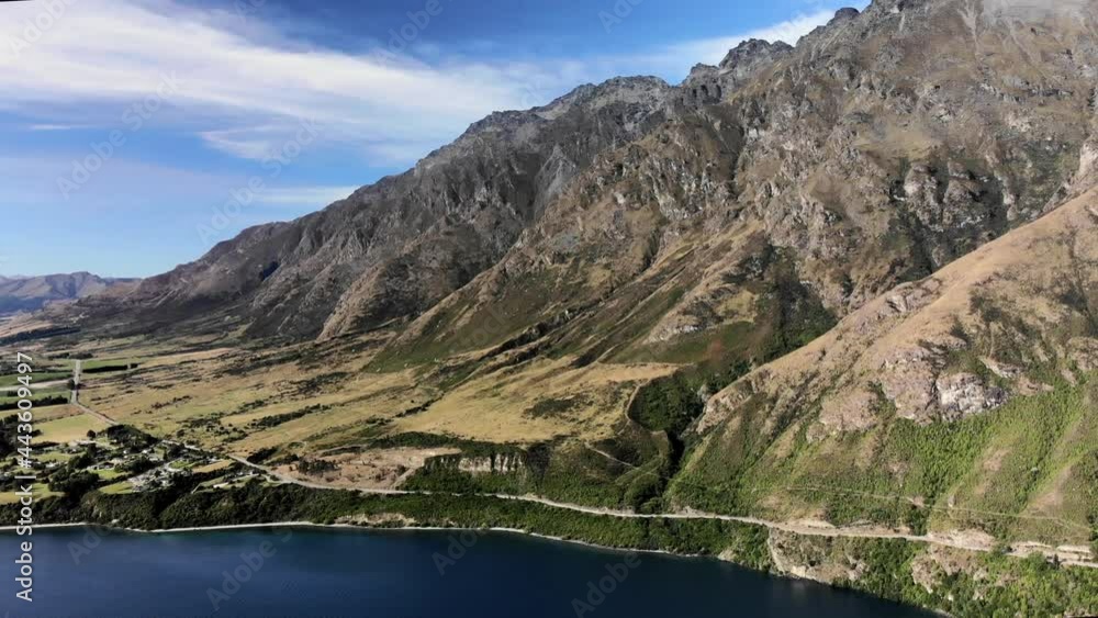 Aerial view of New Zealand famous scenic spot - The Remarkables, Queestown during summer sunny day. Aerial view of New Zealand famous scenic spot - The Remarkables, Queestown during summer sunny day.