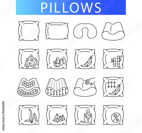 pillow types, line icons set