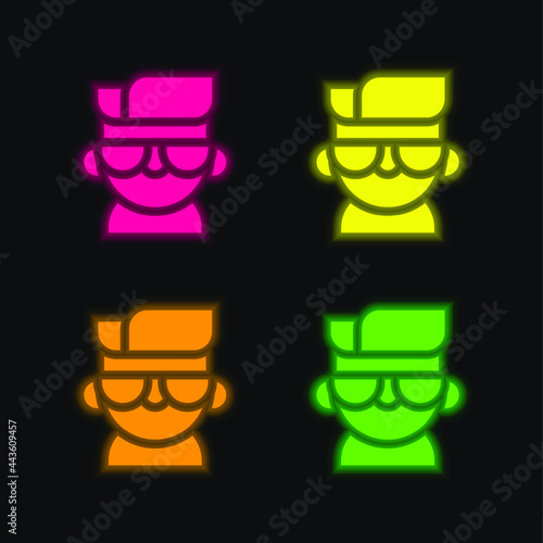 Boy four color glowing neon vector icon
