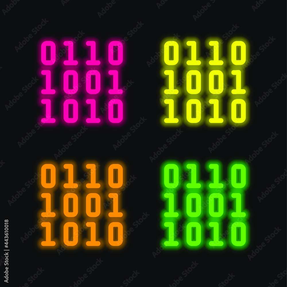 Fototapeta premium Binary four color glowing neon vector icon