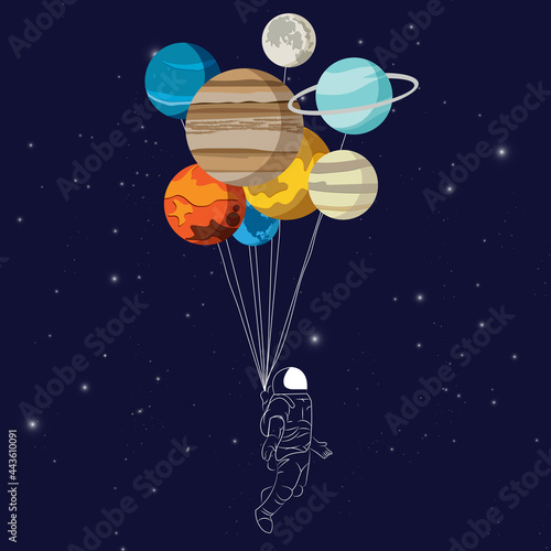 Astronaut and planets illustration cartoon vector