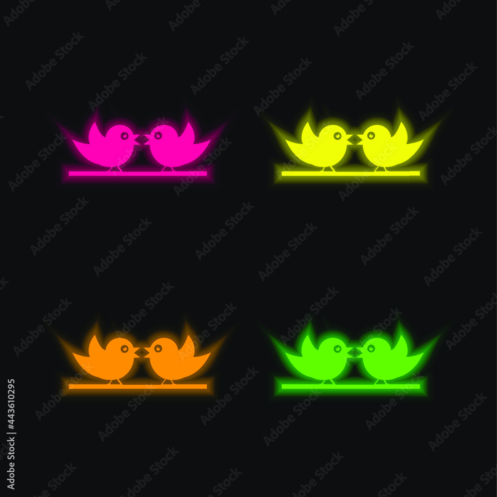 Birds Couple four color glowing neon vector icon