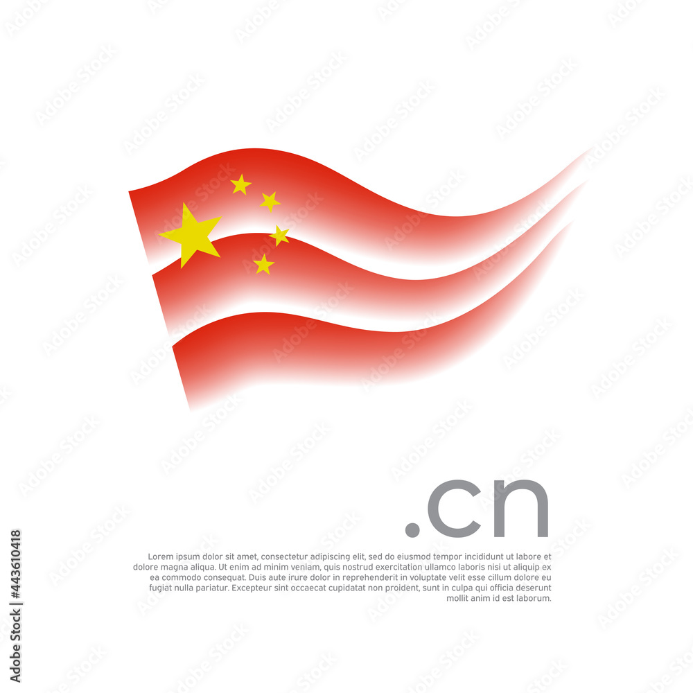 China flag. Colored stripes of the chinese flag on a white background. Vector stylized design of national poster with cn domain, place for text. State patriotic banner china, cover