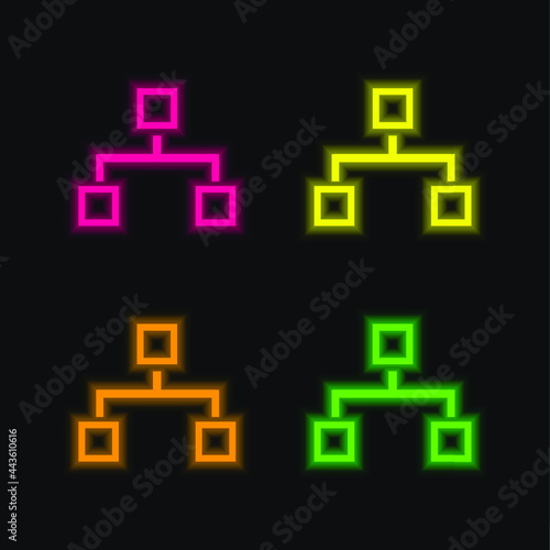 Blocks Scheme Graphic four color glowing neon vector icon