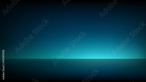 Empty dark blue studio. Smooth blurred gradient background. Abstract empty illuminated room. Backdrop for displaying products. Vector illustration