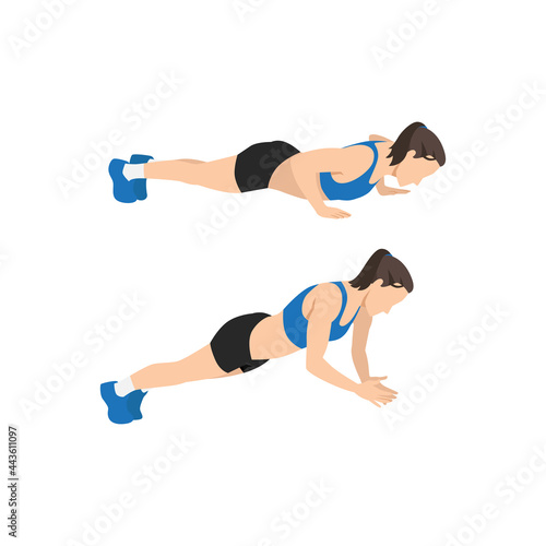 Woman doing Dynamic clap push ups exercise. Flat vector illustration isolated on white background