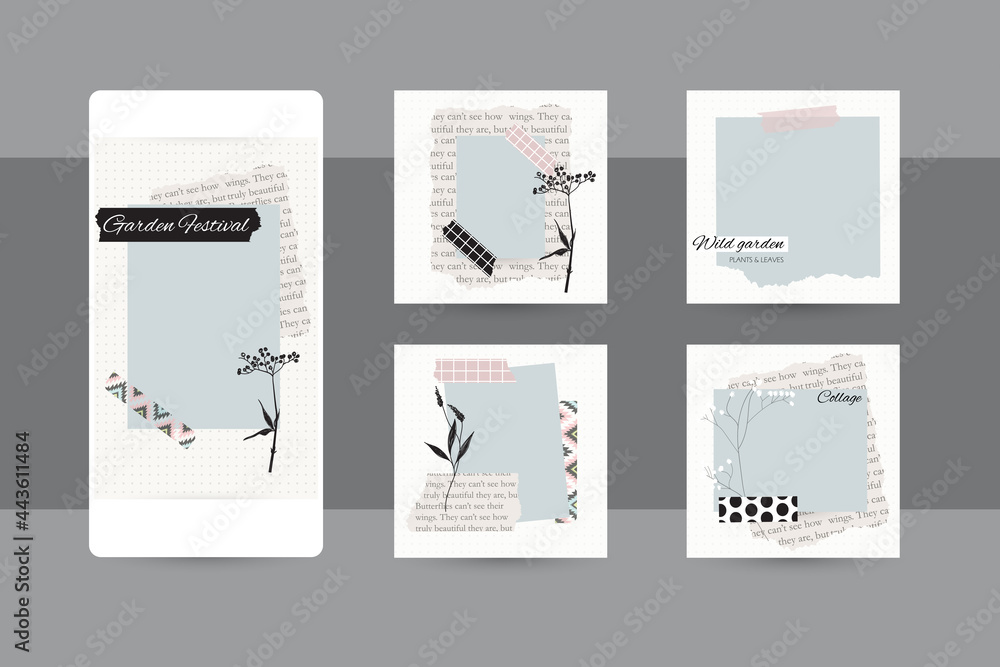 Instagram social media story post background. ripped torn paper texture  template in neutral. abstract simple layout for square frame booklet,  brochure, flyer. for summer, school, education scrap book Stock Vector |  Adobe