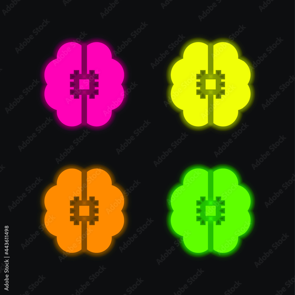 Obraz premium Artificial Intelligence four color glowing neon vector icon