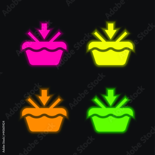 Add To Basket four color glowing neon vector icon