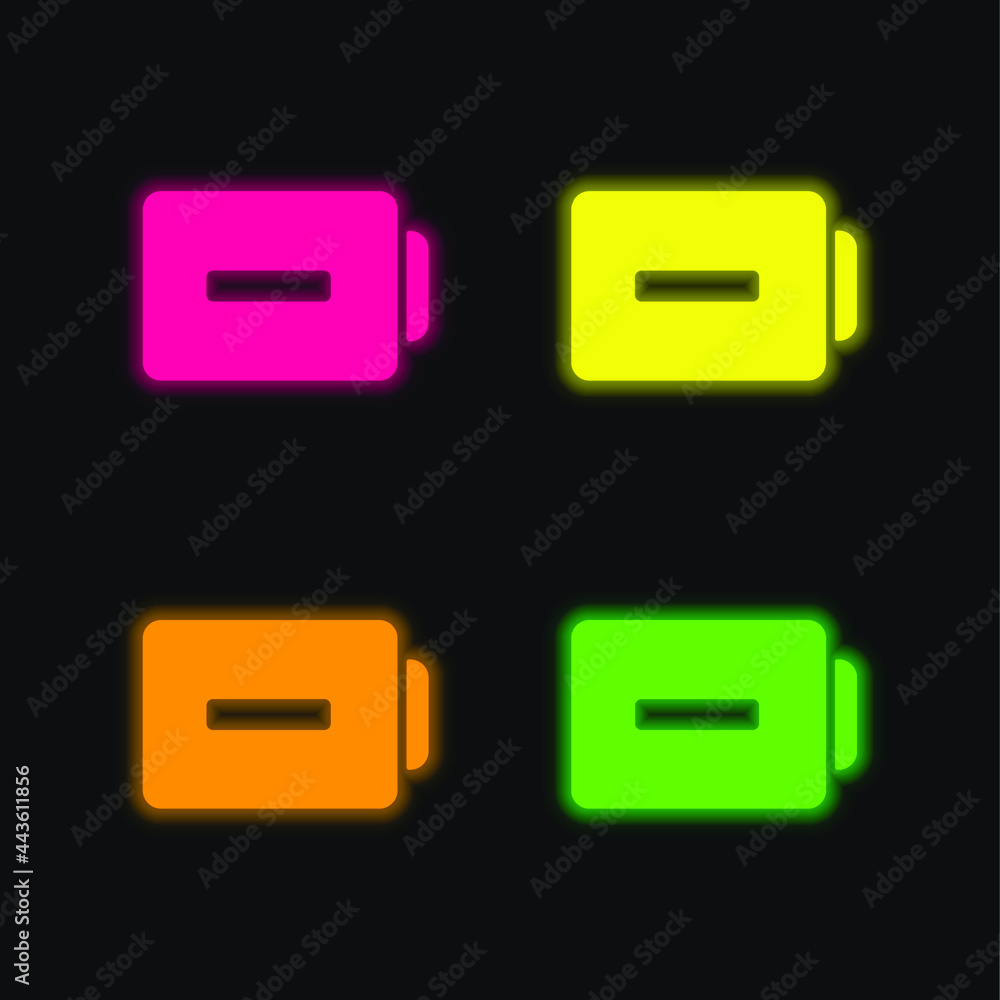 Battery With Minus Sign four color glowing neon vector icon