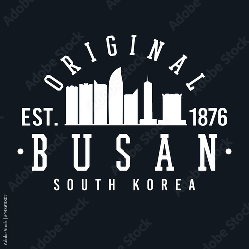 Busan, South Korea Skyline Original. A Logotype Sports College and University Style. Illustration Design Vector City.