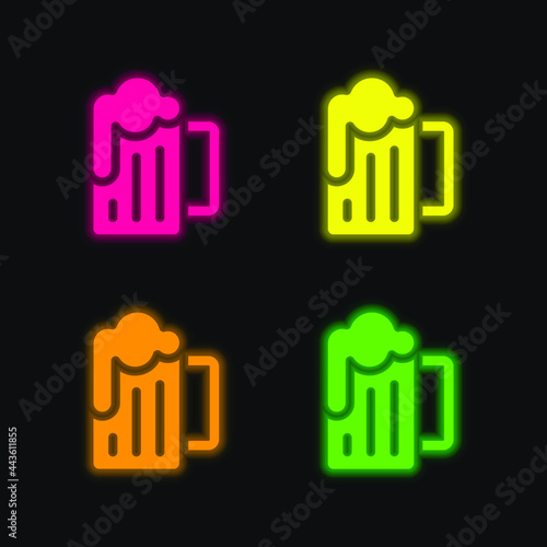 Beer four color glowing neon vector icon