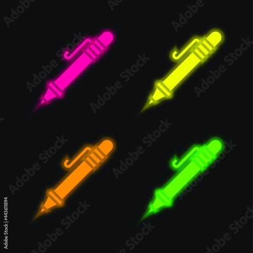 Ballpoint Pen four color glowing neon vector icon
