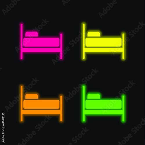 Bed four color glowing neon vector icon