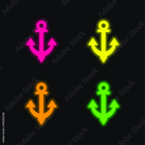 Anchor four color glowing neon vector icon