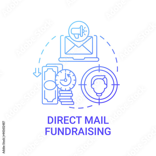 Direct mail fundraising concept icon. Charity event abstract idea thin line illustration. Nonprofit organizations. Bringing recipient to charity website. Vector isolated outline color drawing