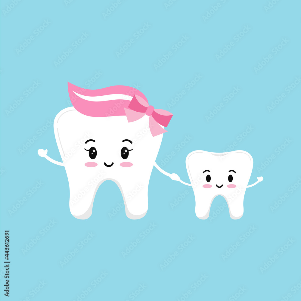 Happy smile teeth family isolated on blue background. Dentist emoji faces tooth family - mum and son. Dental health vector flat design cartoon kawaii style illustration. Family treatment concept. Happy smile teeth family isolated on blue background. Dentist emoji faces tooth family - mum and son. Dental health vector flat design cartoon kawaii style illustration. Family treatment concept.