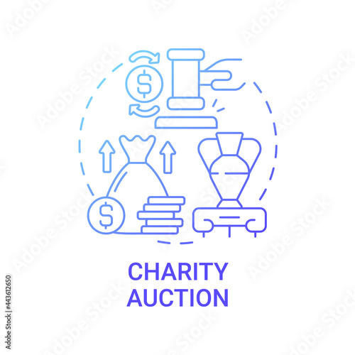 Charity auction concept icon. Fundraising event abstract idea thin line illustration. Bid on unique things. Gaining revenue from charitable donations. Vector isolated outline color drawing