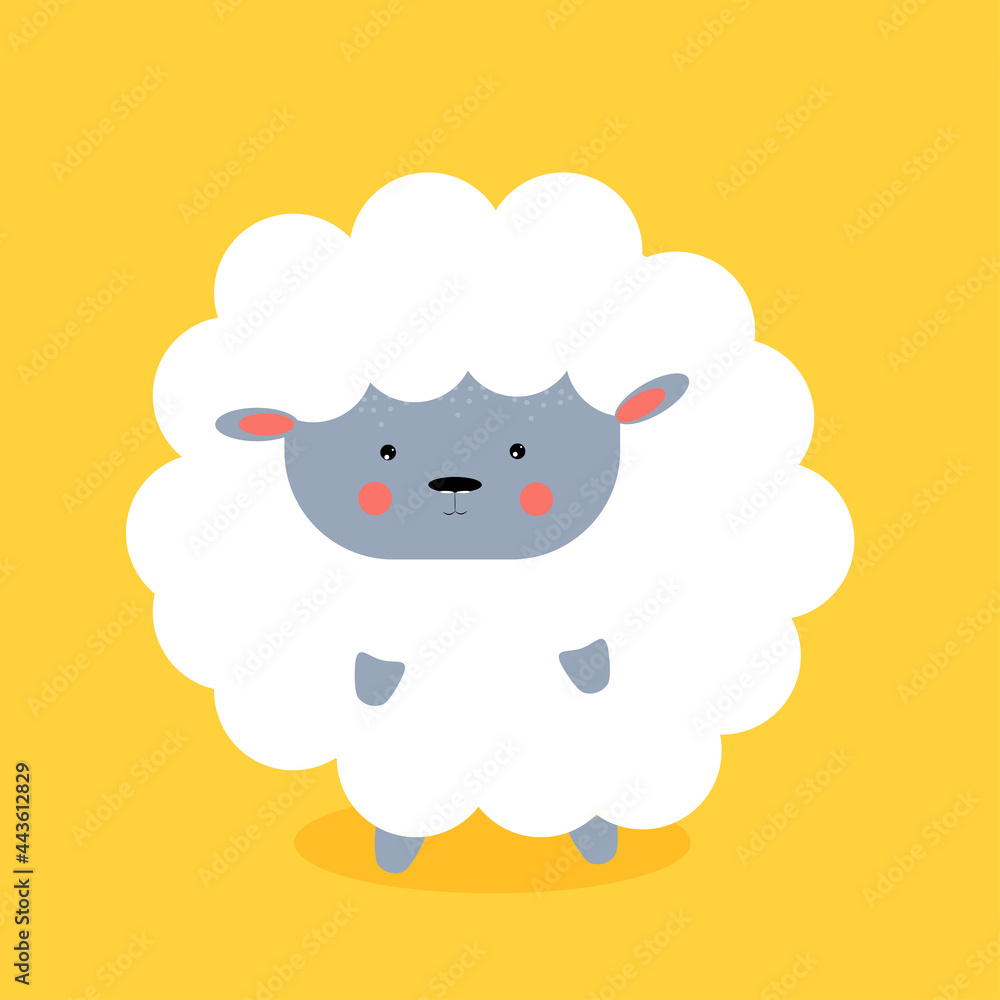 Сute lamb on yellow background. vector illustration.