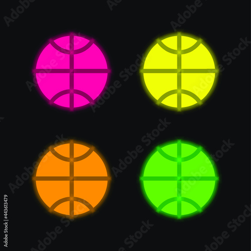 Basketball Ball four color glowing neon vector icon