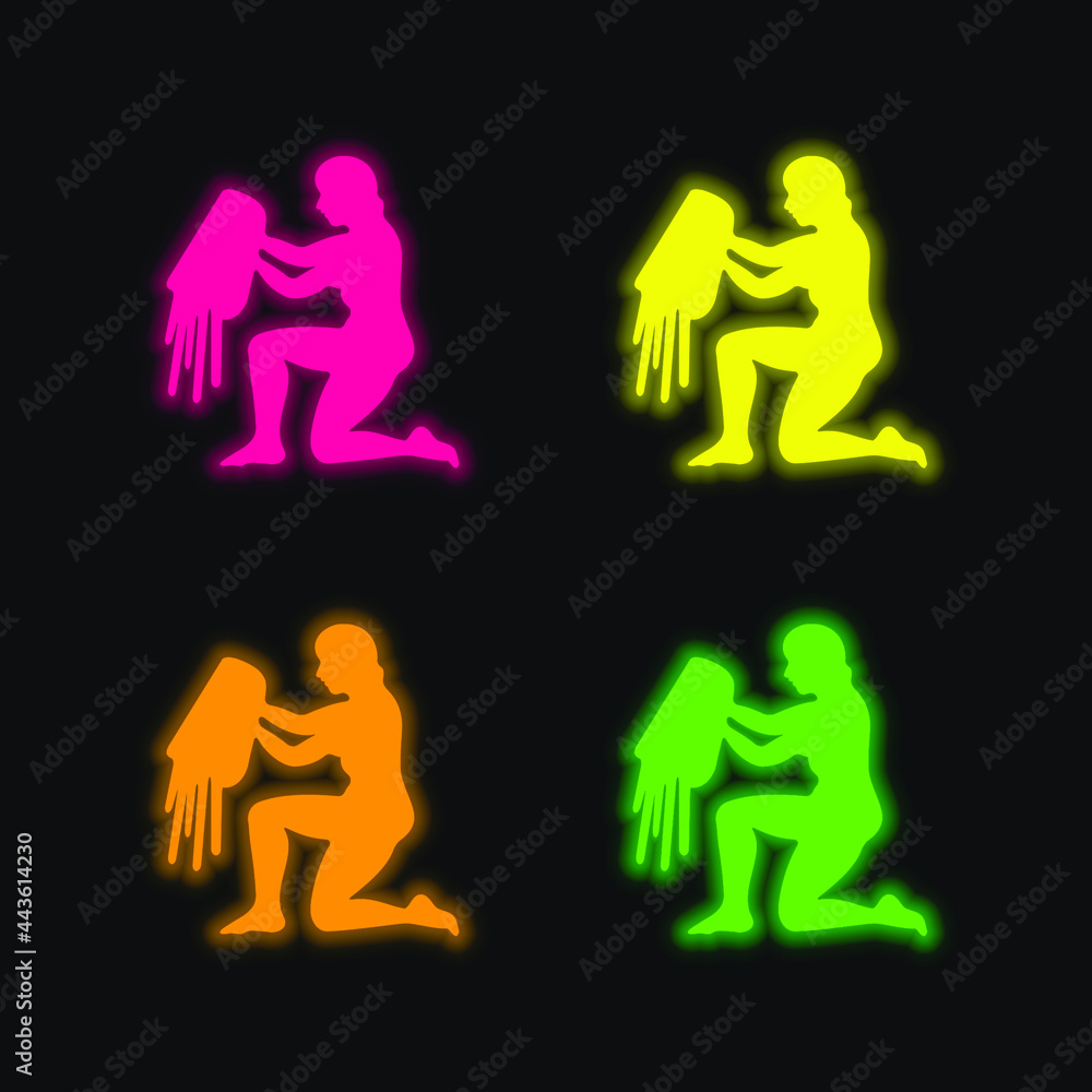 Naklejka premium Aquarius Water Carrier Sign Silhouette four color glowing neon vector icon