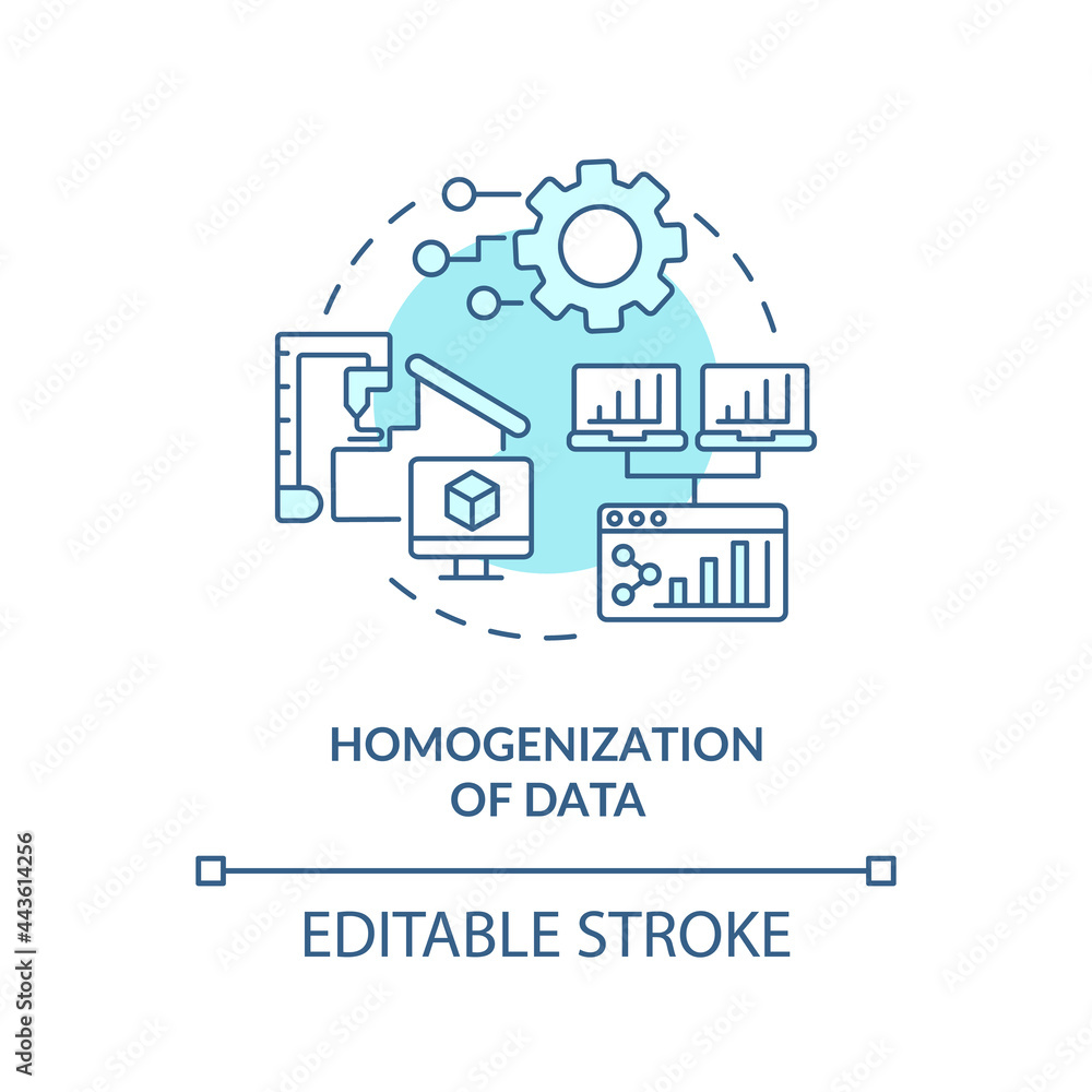 Homogenization of data concept icon. Digital twin characteristics. Innovational computers automation abstract idea thin line illustration. Vector isolated outline color drawing. Editable stroke