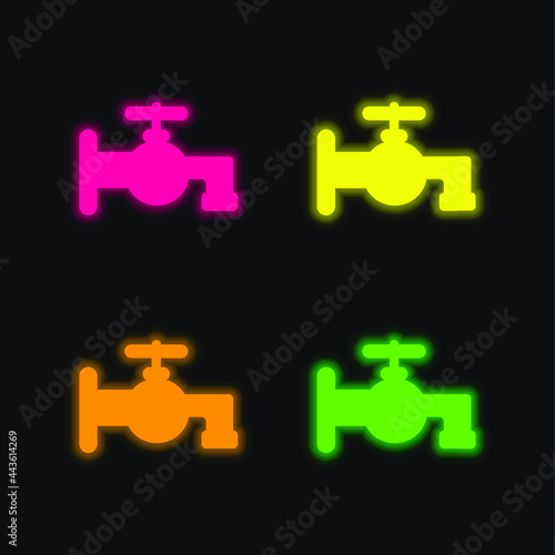 Bathroom Tap Silhouette four color glowing neon vector icon